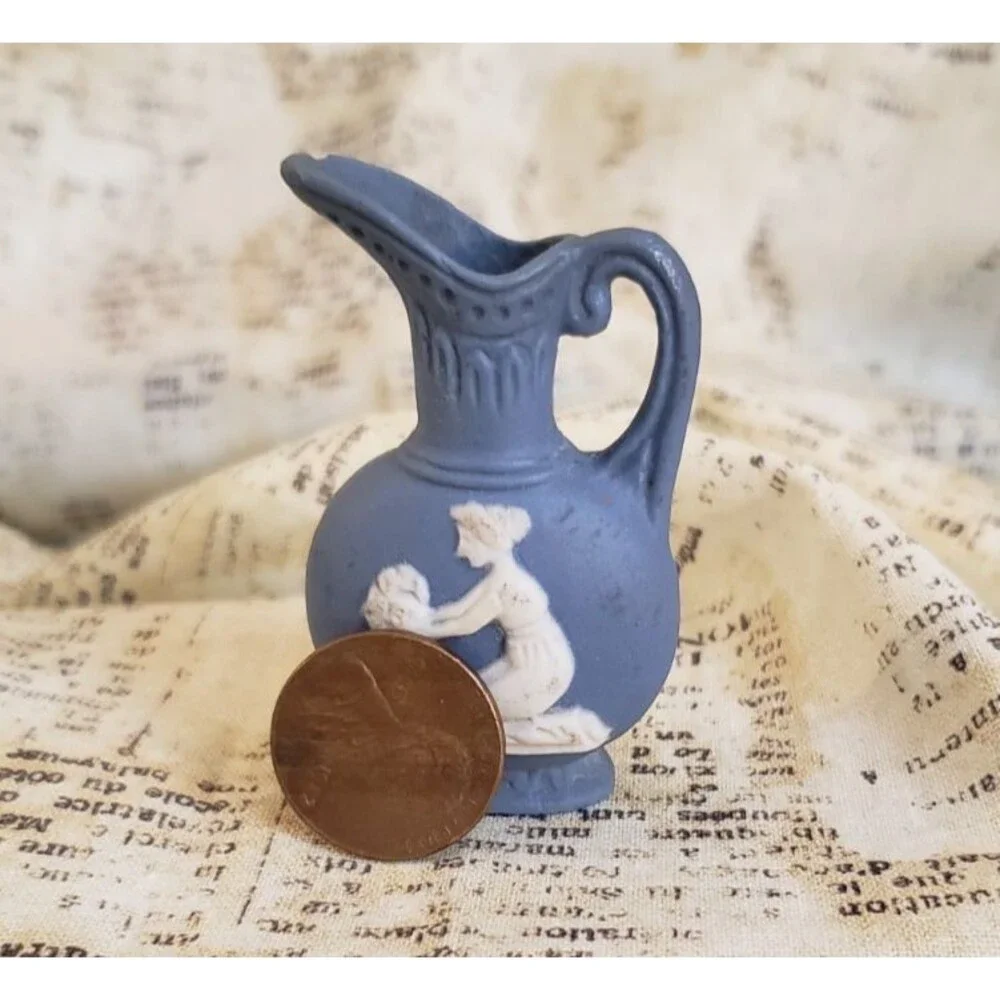 Artsy, Classic -  Vintage Miniature Wedgewood Blue Mini Grecian Style Pitcher